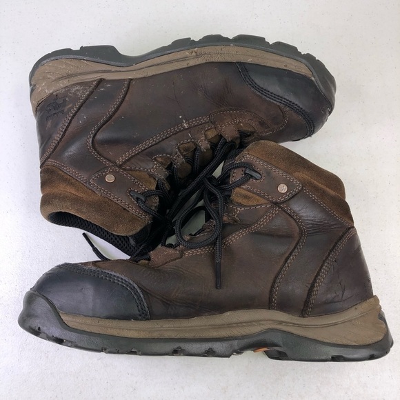 Timberland Brown Leather Steel Toe Lace Up Boots Size 9.5 - Picture 3 of 8
